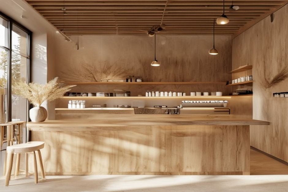 無垢材天板の店舗カウンター（イメージ）